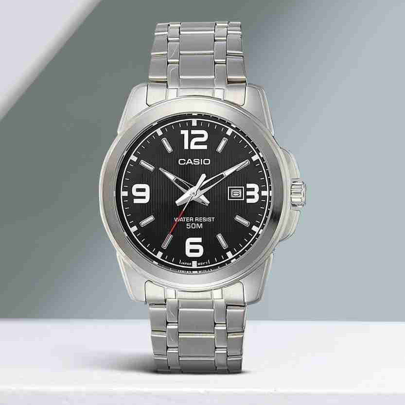 ساعة كاسيو MTP-1314D-1AVDF ELEGANT SPORT - ساعة رجالية من الستانلس ستيل بقرص أسود وسوار فضي