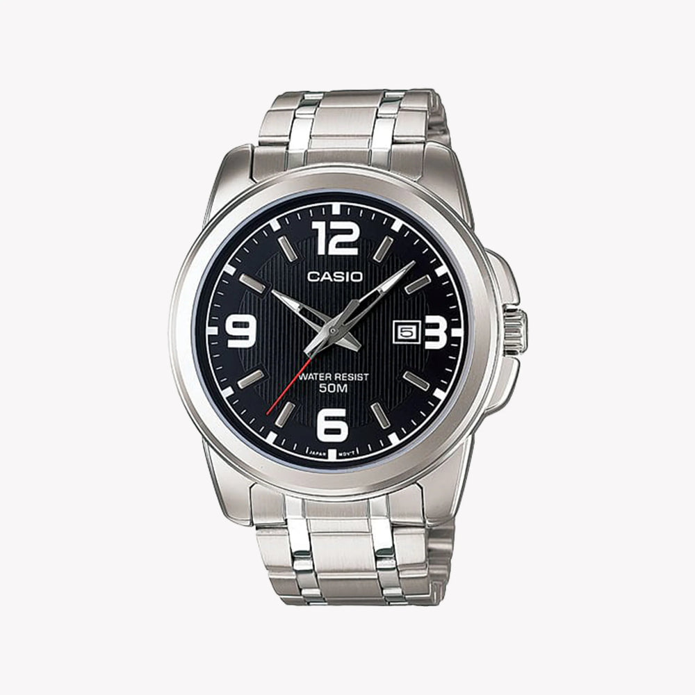 Casio Men's Silver Watch, Black Dial | Mtp-1314d-1avdf by i-watch