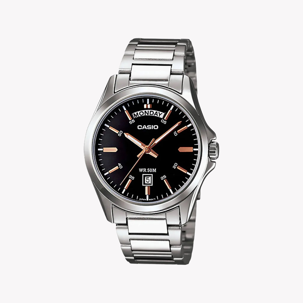 Casio Men's Stainless Steel Black Dial Watch | Mtp-1370d-1a2udf