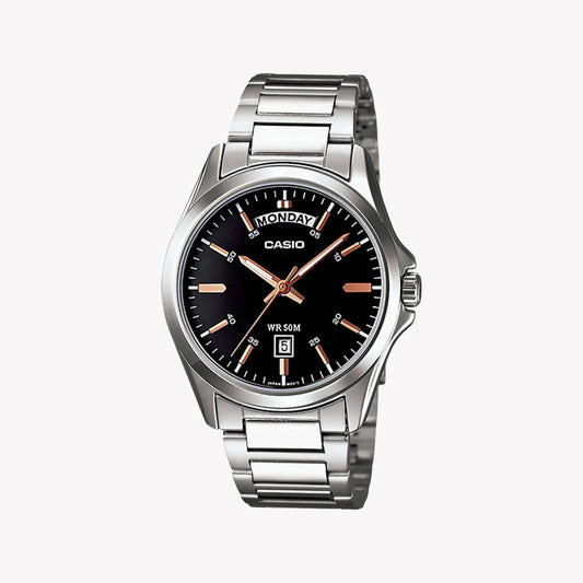 Casio Men's Stainless Steel Black Dial Watch | Mtp-1370d-1a2udf