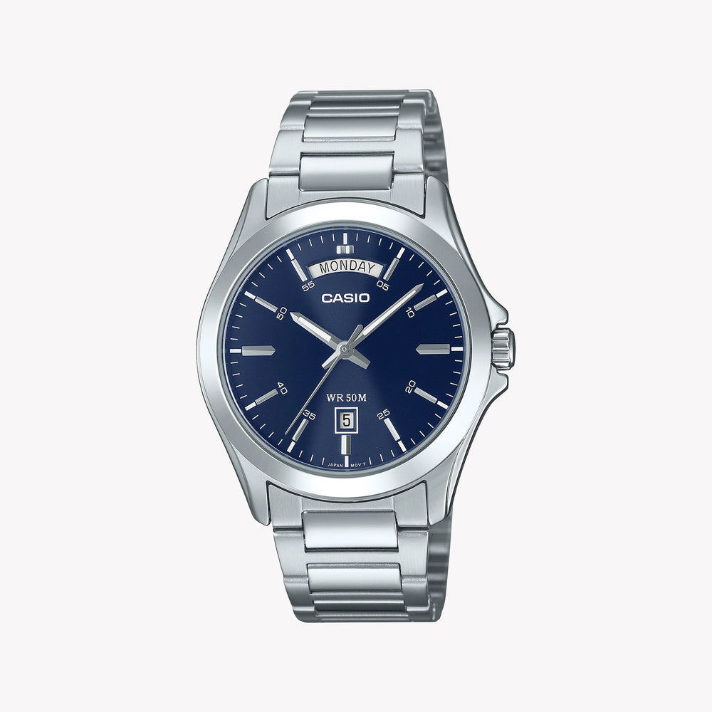 CASIO Men's Silver Stainless Steel, Blue Dial | MTP-1370D-2A2UDF by i-watch