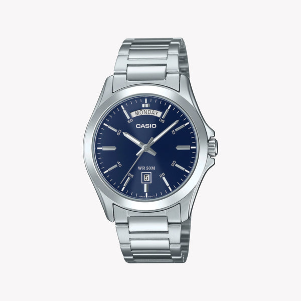 CASIO Men's Silver Stainless Steel, Blue Dial | MTP-1370D-2A2UDF by i-watch