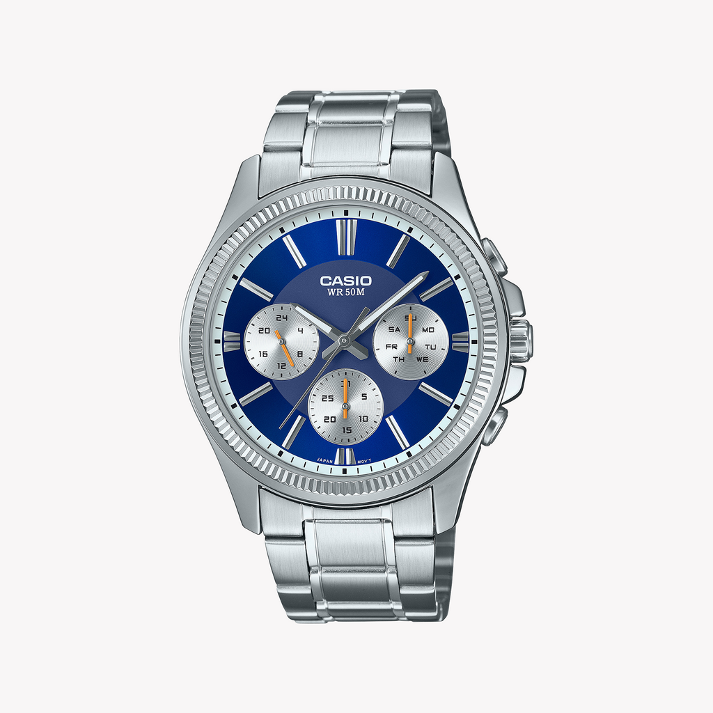 Casio Men's Silver/Blue, Stainless Steel | Mtp-1375d-2avdf