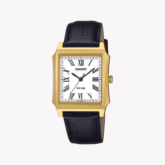 CASIO Men's Gold Stainless Steel & Black Leather Watch | MTP-B190GL-7BVEF