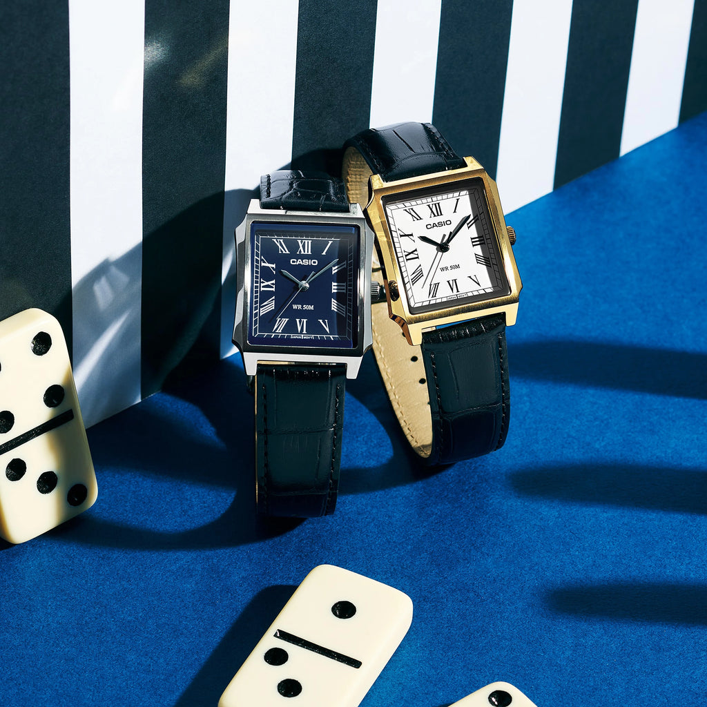 CASIO Men's Gold Stainless Steel & Black Leather Watch | MTP-B190GL-7BVEF