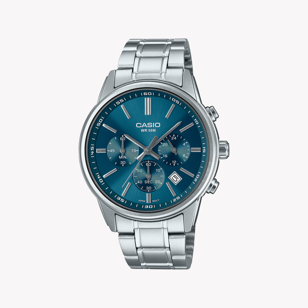 Casio Men's Silver/Blue Stainless Steel | Mtp-E515d-2a1vdf