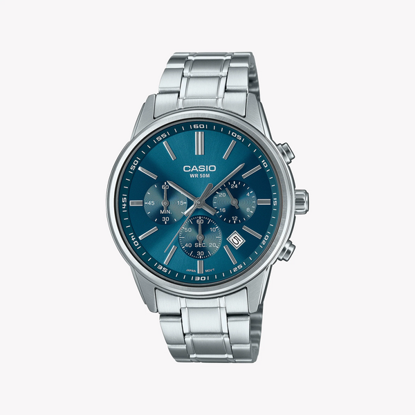 Casio Men's Silver/Blue Stainless Steel | Mtp-E515d-2a1vdf