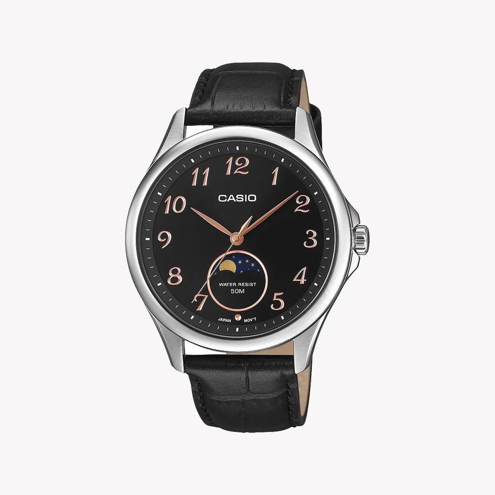 CASIO Men's Stainless Steel & Leather Watch, Black | MTP-M110L-1AVER by i-watch