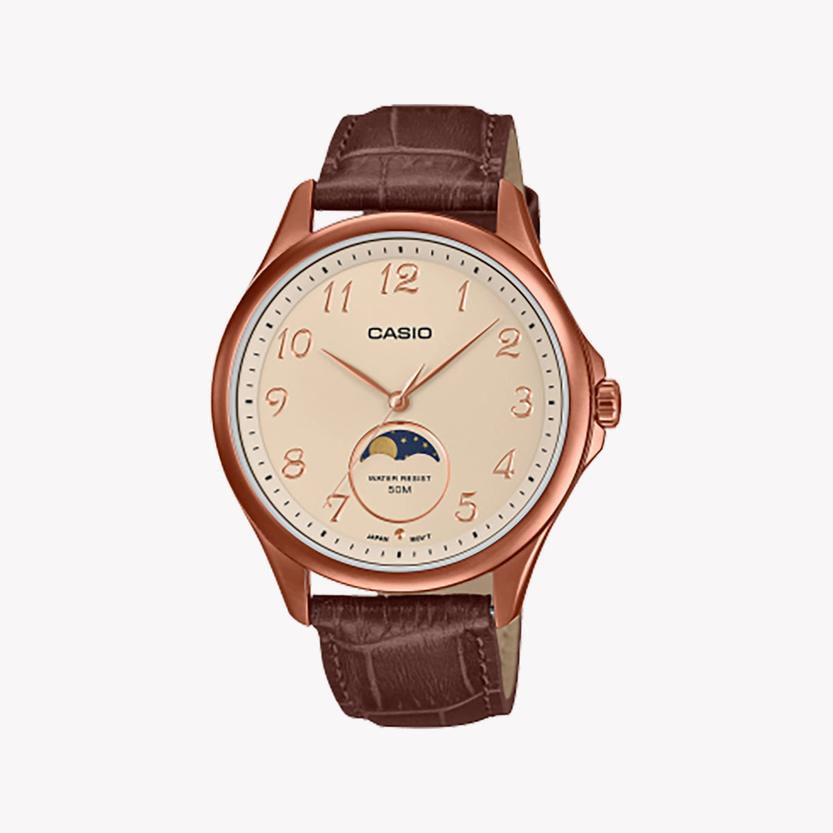 CASIO Men's Brown Leather & Stainless Steel Watch | MTP-M110RL-5AVER