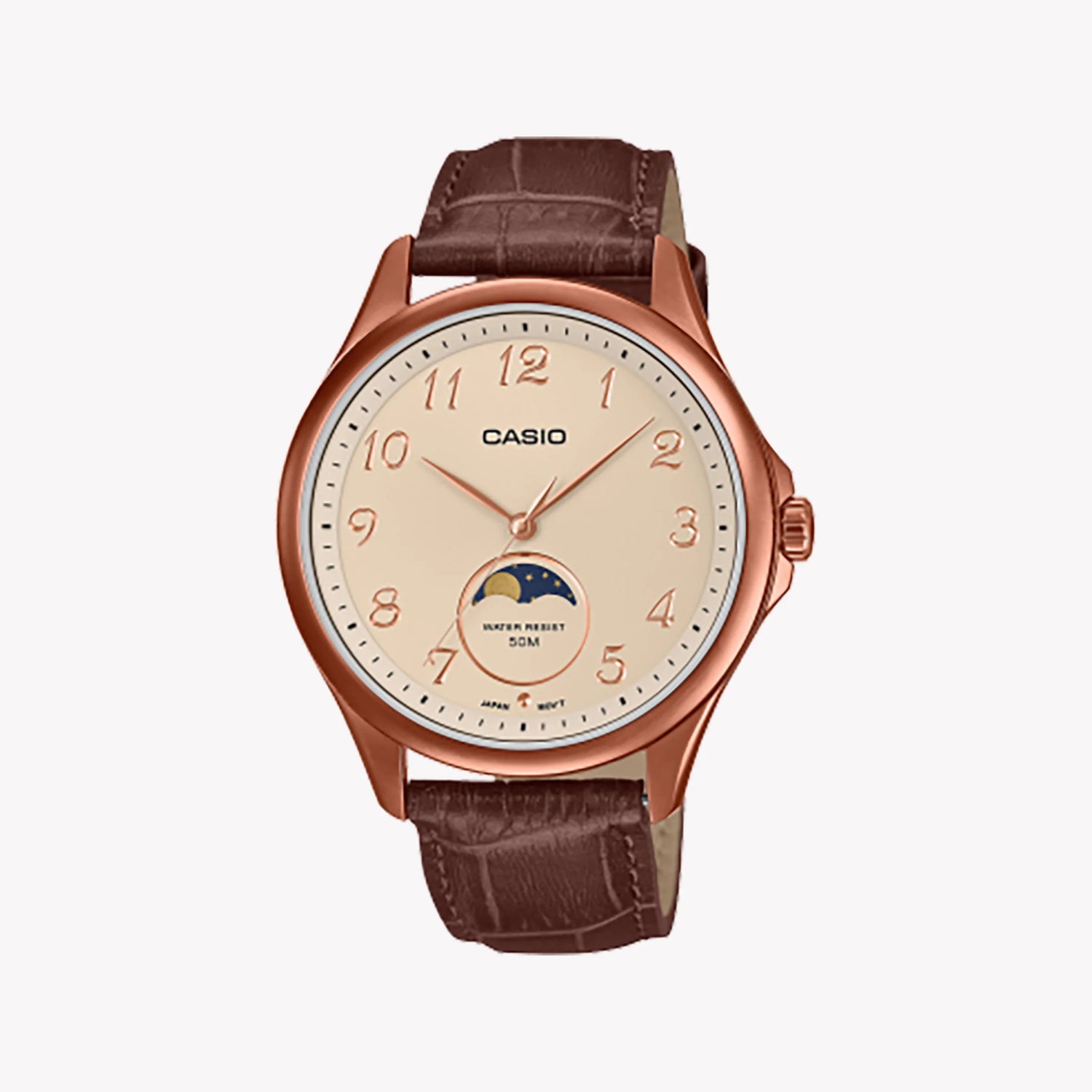 CASIO Men's Brown Leather & Stainless Steel Watch | MTP-M110RL-5AVER by i-watch