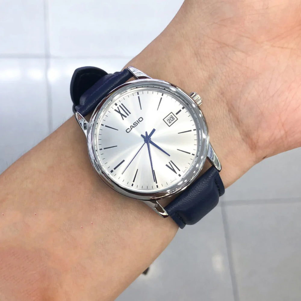 Casio Men's Silver Leather Watch, Silver Dial | Mtp-V002l-2b3udf