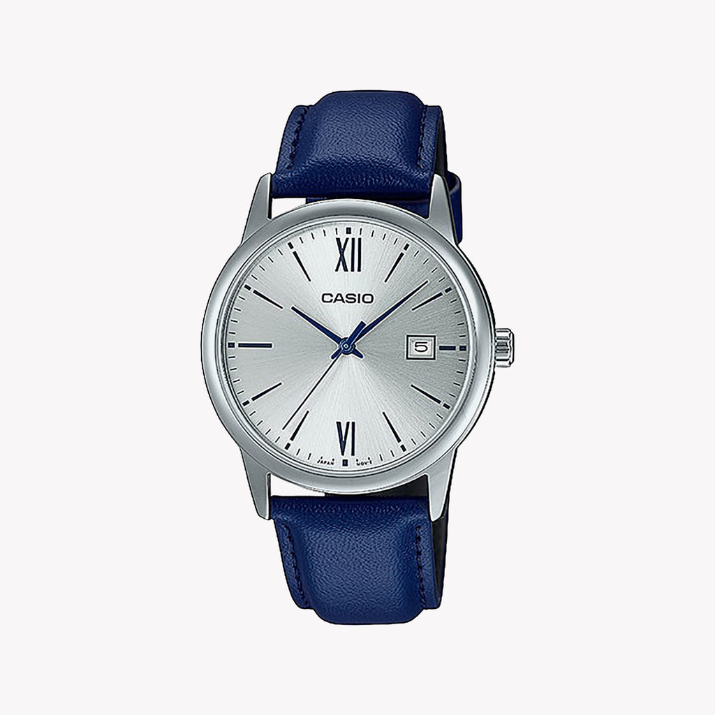 Casio Men's Silver Leather Watch, Silver Dial | Mtp-V002l-2b3udf