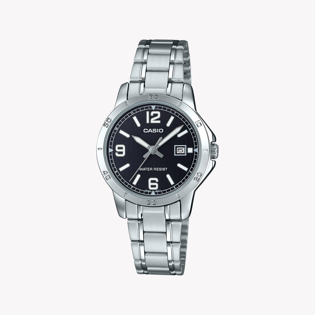 CASIO MTP-V004D-1B2UDF ELEGANT SPORT - MONTRE ÉLÉGANTE POUR HOMMES EN ACIER INOXYDABLE avec un cadran noir élégant et une précision fiable