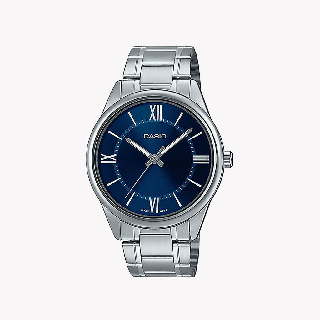CASIO MTP-V005D-2B5UDF - MONTRE ÉLÉGANTE EN ACIER INOXYDABLE POUR HOMMES À CADRAN BLEU - STYLE ET FONCTIONNALITÉ INTEMPORELLES