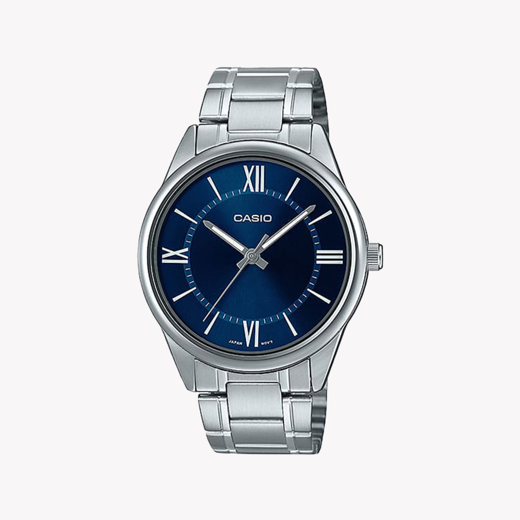CASIO MTP-V005D-2B5UDF - MONTRE ÉLÉGANTE EN ACIER INOXYDABLE POUR HOMMES À CADRAN BLEU - STYLE ET FONCTIONNALITÉ INTEMPORELLES
