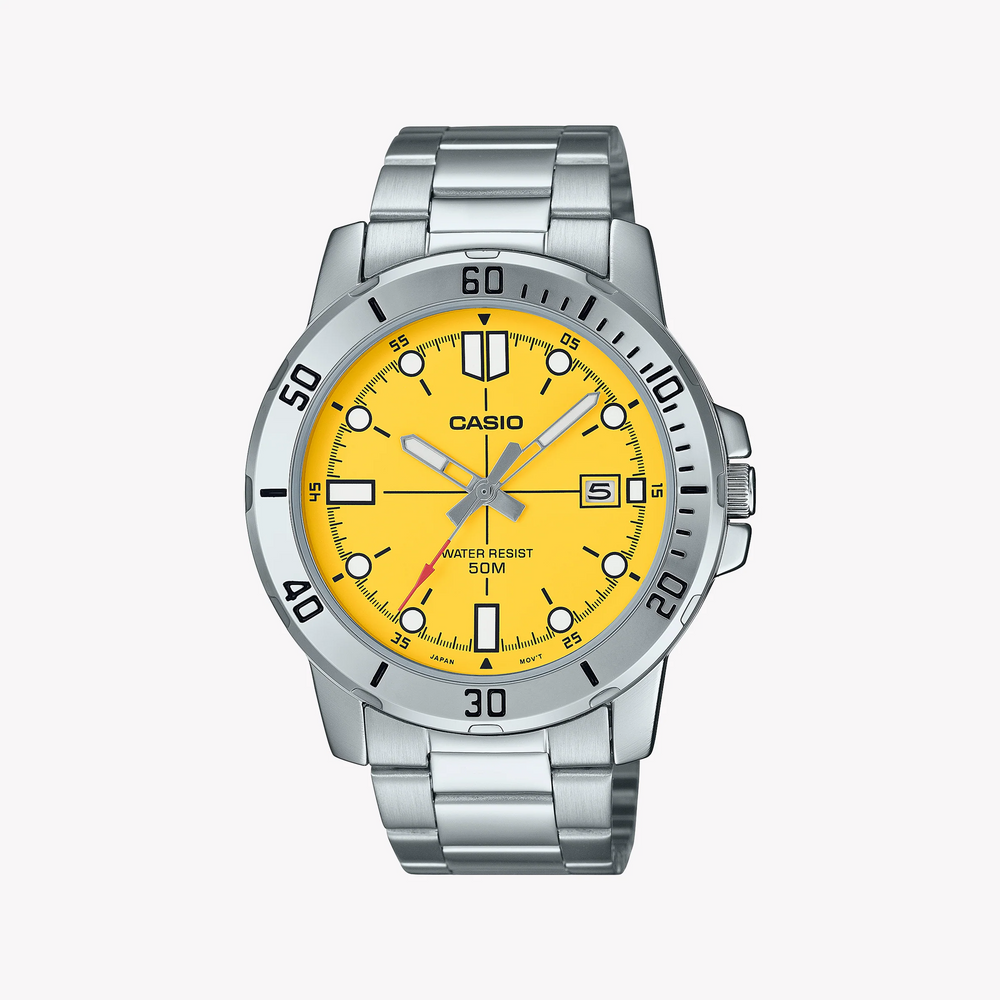 Casio Men's Silver Watch, Yellow Dial | Mtp-Vd01d-9evudf by i-watch