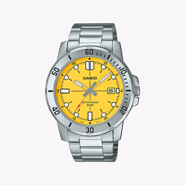 Casio Men's Silver Watch, Yellow Dial | Mtp-Vd01d-9evudf by i-watch