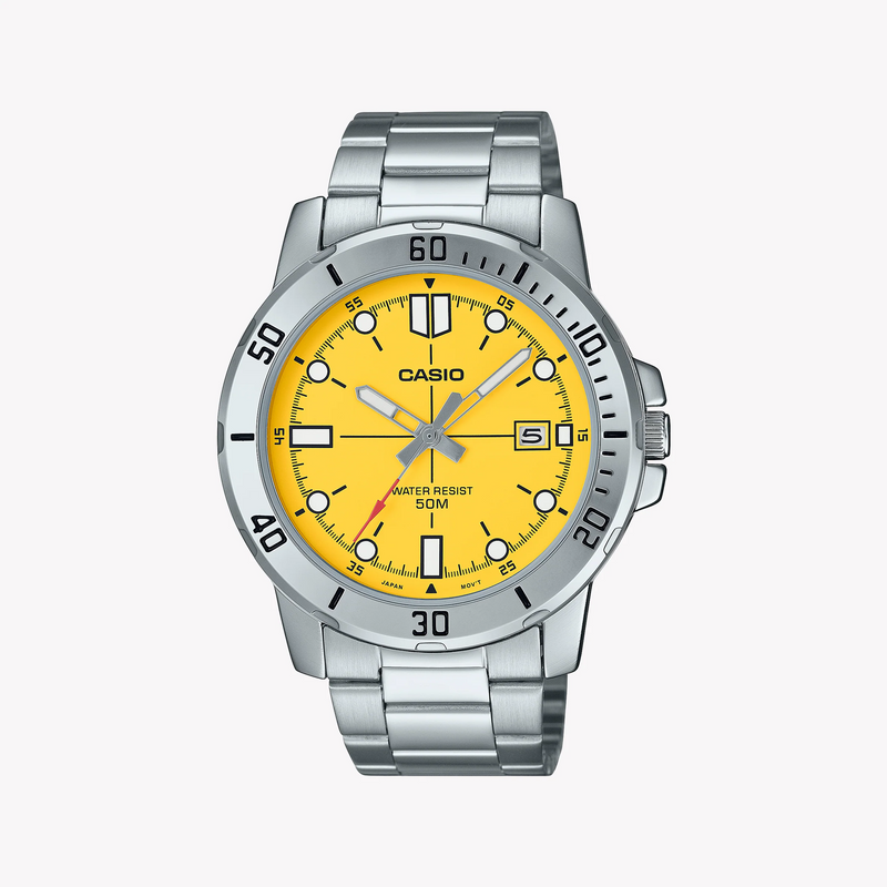 Casio Men's Silver Watch, Yellow Dial | Mtp-Vd01d-9evudf by i-watch