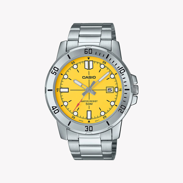Casio Men's Silver Watch, Yellow Dial | Mtp-Vd01d-9evudf by i-watch