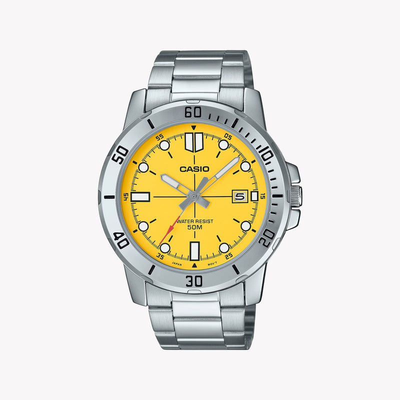 Casio Men's Silver Watch, Yellow Dial | Mtp-Vd01d-9evudf by i-watch