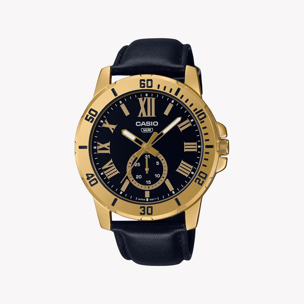 Casio Men's Gold Watch, Black Dial | Mtp-Vd200gl-1budf