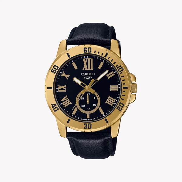Casio Men's Gold Watch, Black Dial | Mtp-Vd200gl-1budf