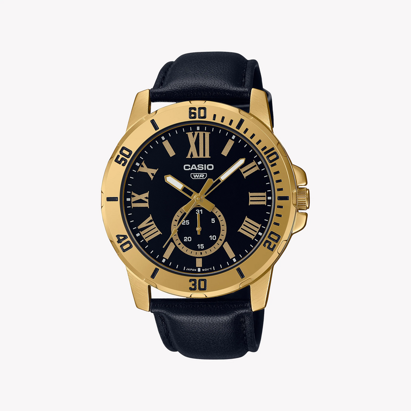 Casio Men's Gold Watch, Black Dial | Mtp-Vd200gl-1budf