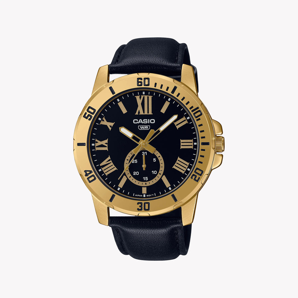 Casio Men's Gold Watch, Black Dial | Mtp-Vd200gl-1budf