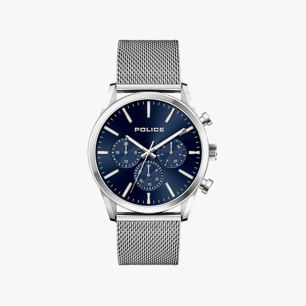 POLICE Men's Watch, Stainless Steel/Silver, Blue Dial | P15599JS03MMM