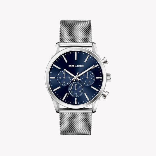 POLICE Men's Watch, Stainless Steel/Silver, Blue Dial | P15599JS03MMM