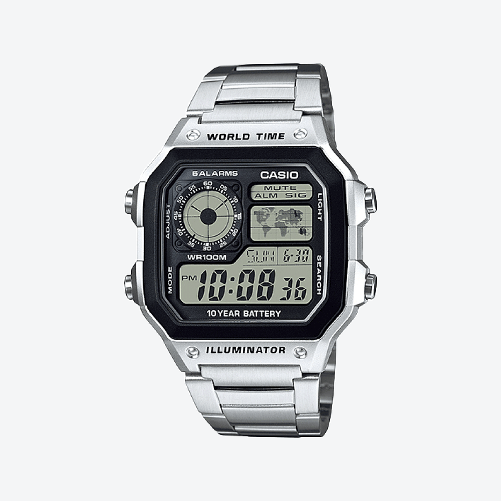 Casio Men's Silver Digital Watch, Sporty Resin & Steel | Ae-1200whd-1av by i-watch