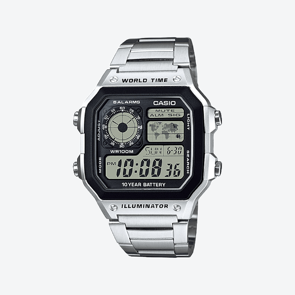 Casio Men's Silver Digital Watch, Sporty Resin & Steel | Ae-1200whd-1av by i-watch