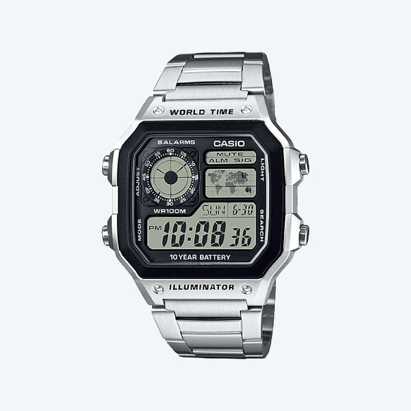 Casio Men's Silver Digital Watch, Sporty Resin & Steel | Ae-1200whd-1av by i-watch