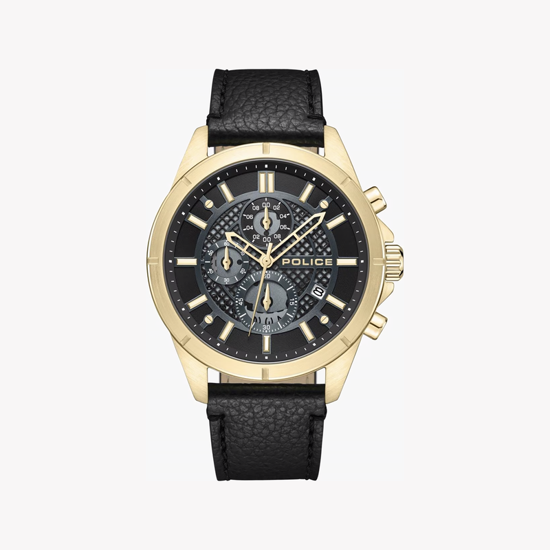 Police Men's Gold Watch, Black Leather Band | Pewgc0054001 by i-watch