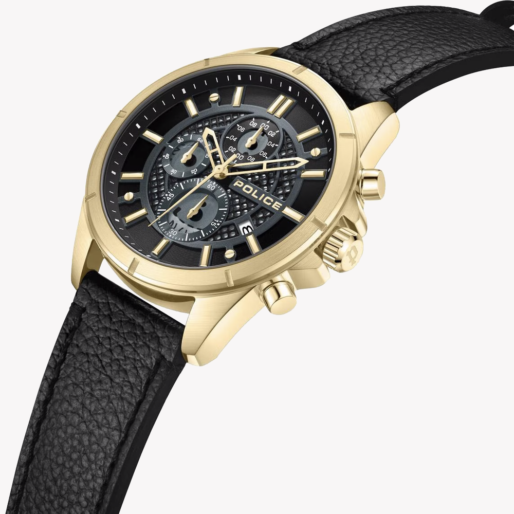 Police Men's Gold Watch, Black Leather Band | Pewgc0054001 by i-watch
