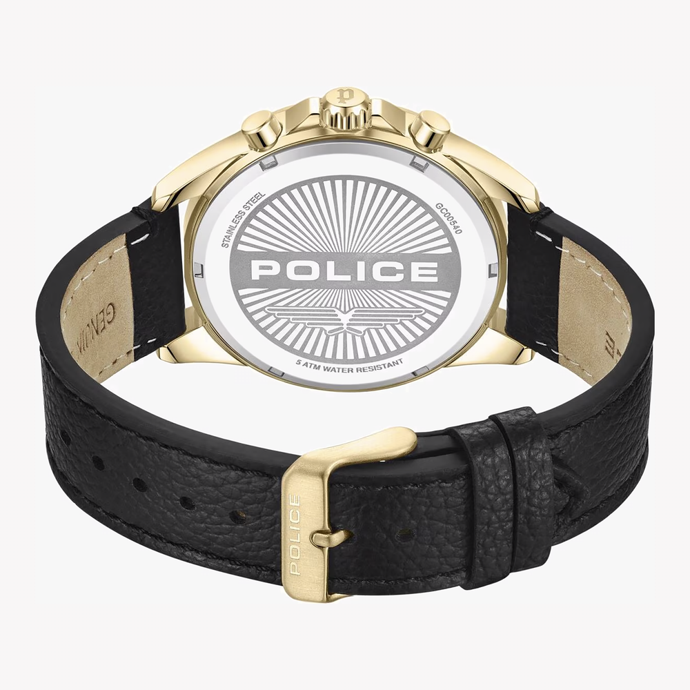 Police Men's Gold Watch, Black Leather Band | Pewgc0054001 by i-watch