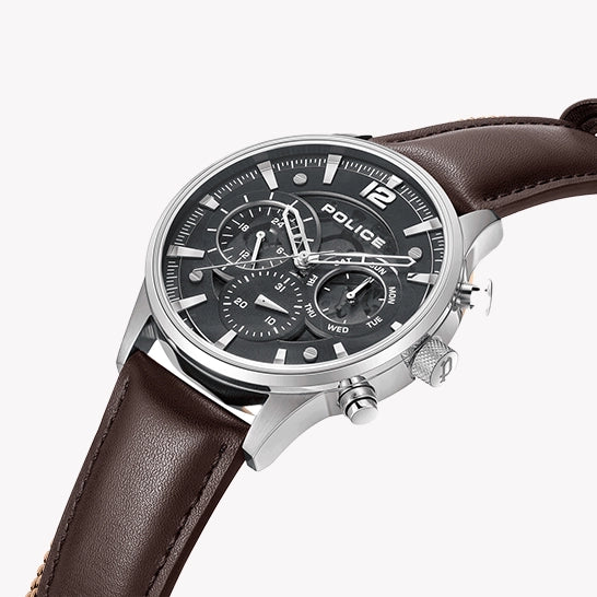 POLICE Men's Stainless Steel & Leather Watch, Grey | PEWGF0040202M