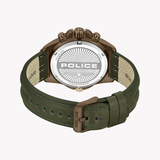 Police Men's Brown Stainless Steel & Green Leather Watch | Pewgf0054502