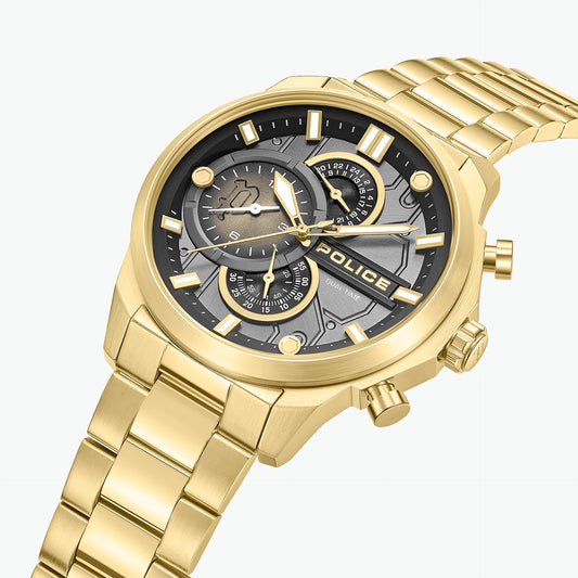 POLICE Men's Gold Stainless Steel Watch, Black Dial | PEWGK0039208