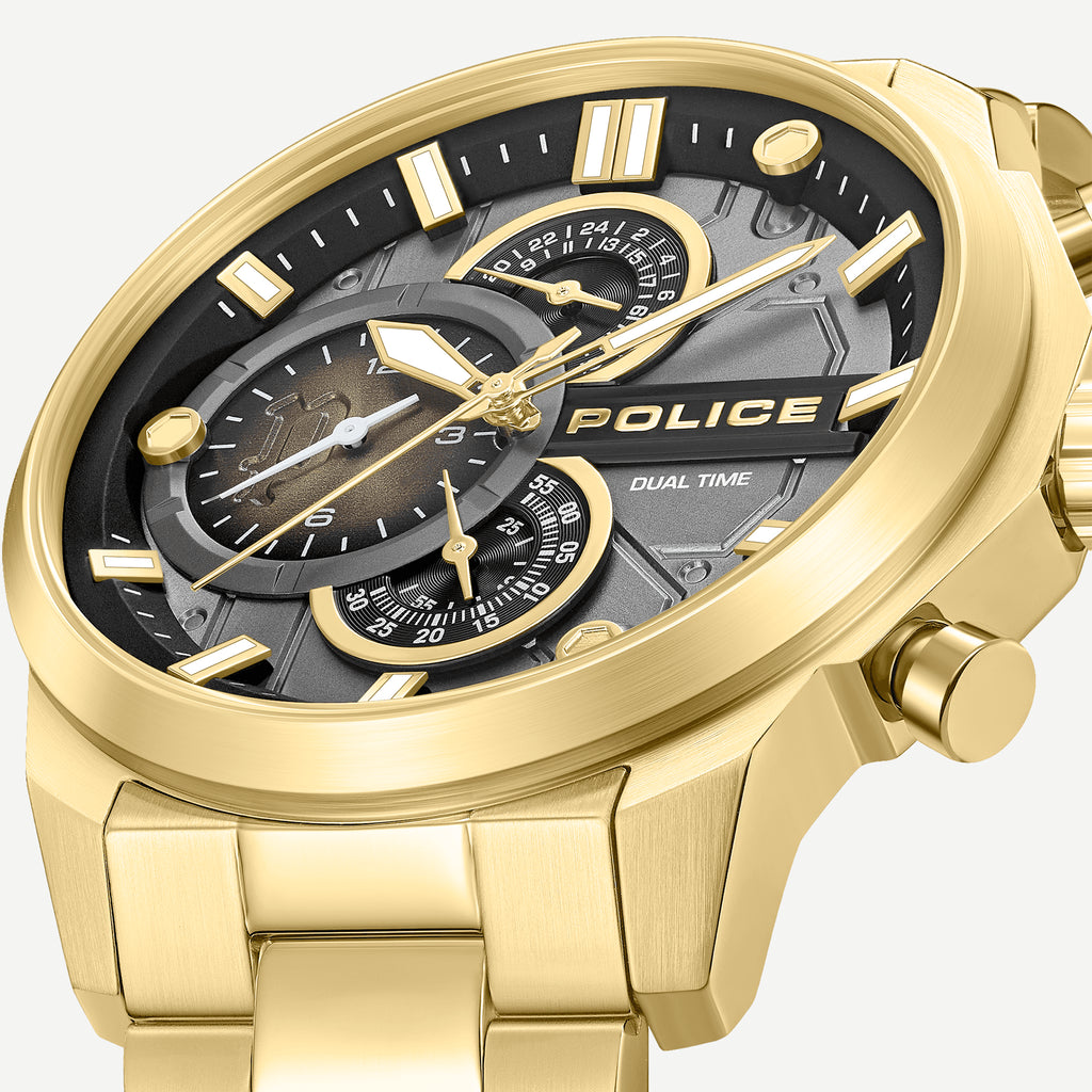 POLICE Men's Gold Stainless Steel Watch, Black Dial | PEWGK0039208