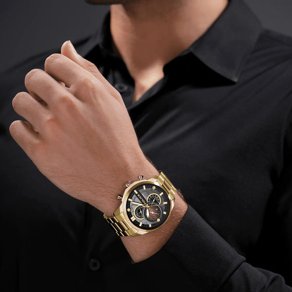 POLICE Men's Gold Stainless Steel Watch, Black Dial | PEWGK0039208 by i-watch