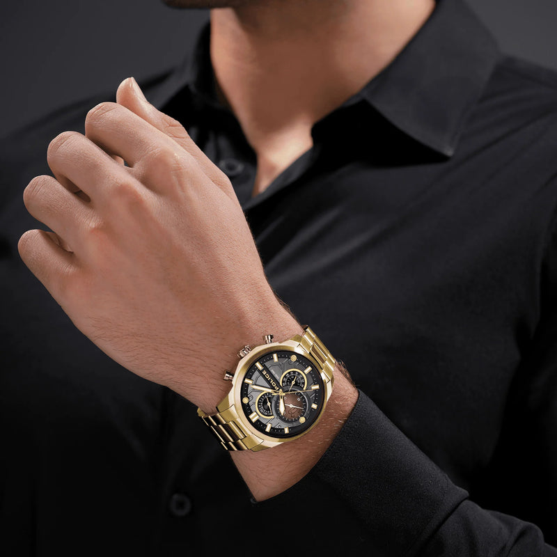 POLICE Men's Gold Stainless Steel Watch, Black Dial | PEWGK0039208 by i-watch