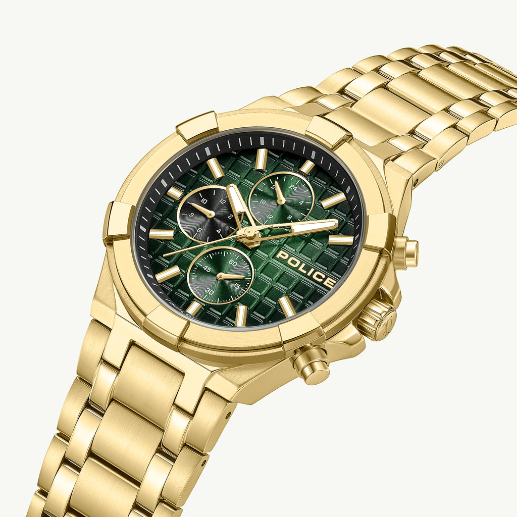 POLICE Men's Gold/Green & Black, Stainless Steel | PEWGK0082003