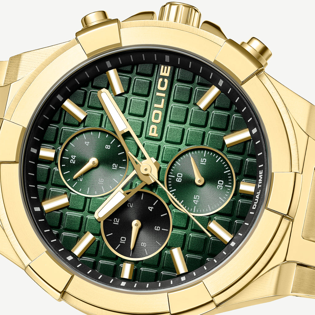 POLICE Men's Gold/Green & Black, Stainless Steel | PEWGK0082003
