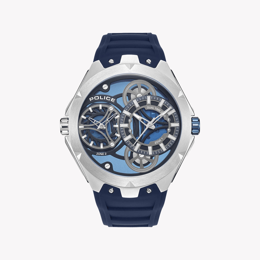 POLICE Men's Stainless Steel Blue Silicone Watch, Multicolor | PEWGM0081703