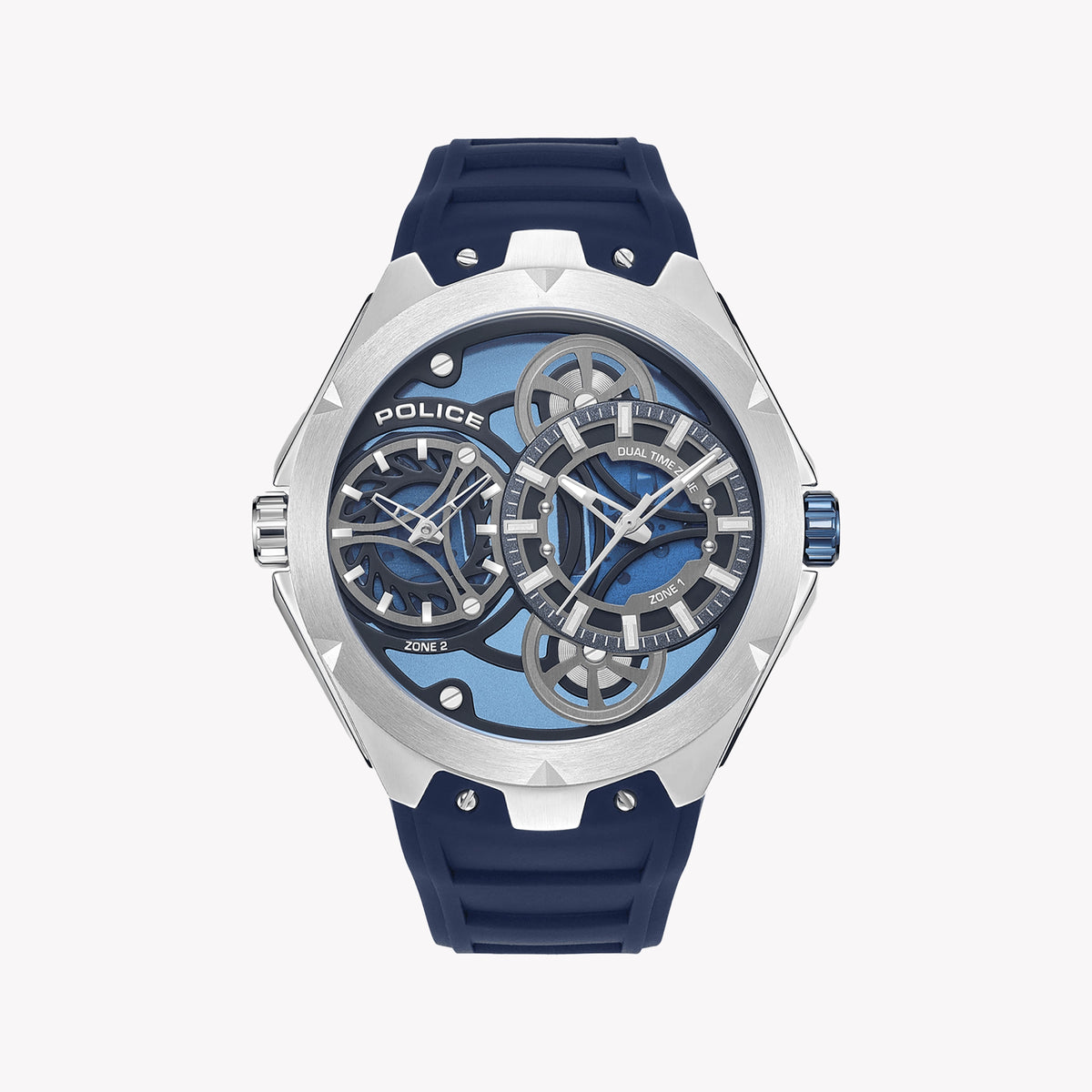 POLICE Men's Stainless Steel Blue Silicone Watch, Multicolor | PEWGM0081703