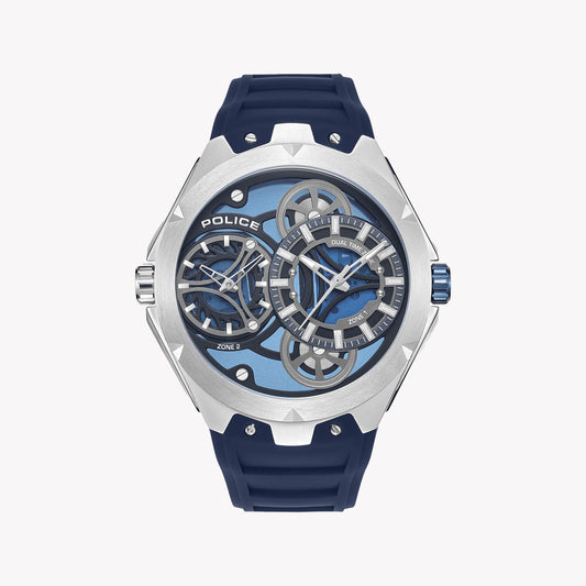 POLICE Men's Stainless Steel Blue Silicone Watch, Multicolor | PEWGM0081703
