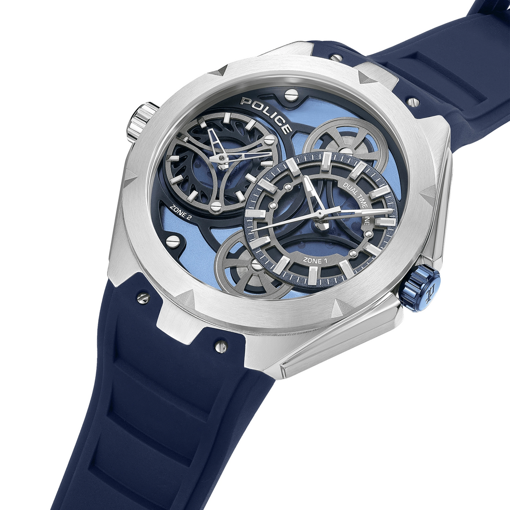 POLICE Men's Stainless Steel Blue Silicone Watch, Multicolor | PEWGM0081703