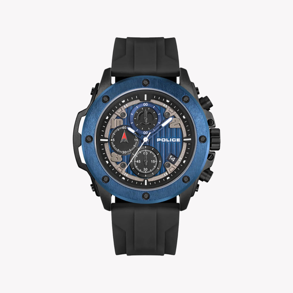 POLICE Men's Black & Blue Silicone Watch | PEWGO00777X0 by i-watch