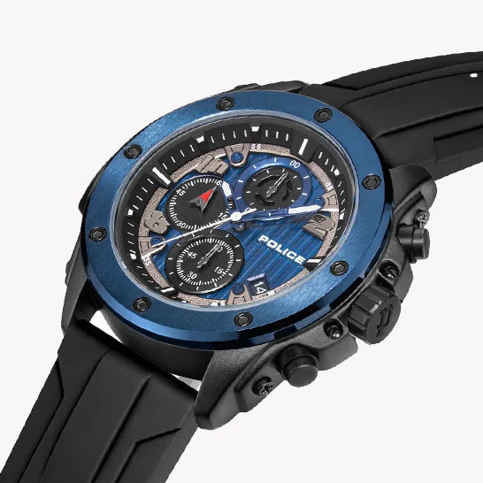 POLICE Men's Black & Blue Silicone Watch | PEWGO00777X0 by i-watch
